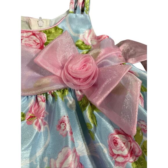 Bonnie Baby Size 12 Months Formal Dress Blue Pink Floral Taffeta Sleeveless Poof - Picture 4 of 12